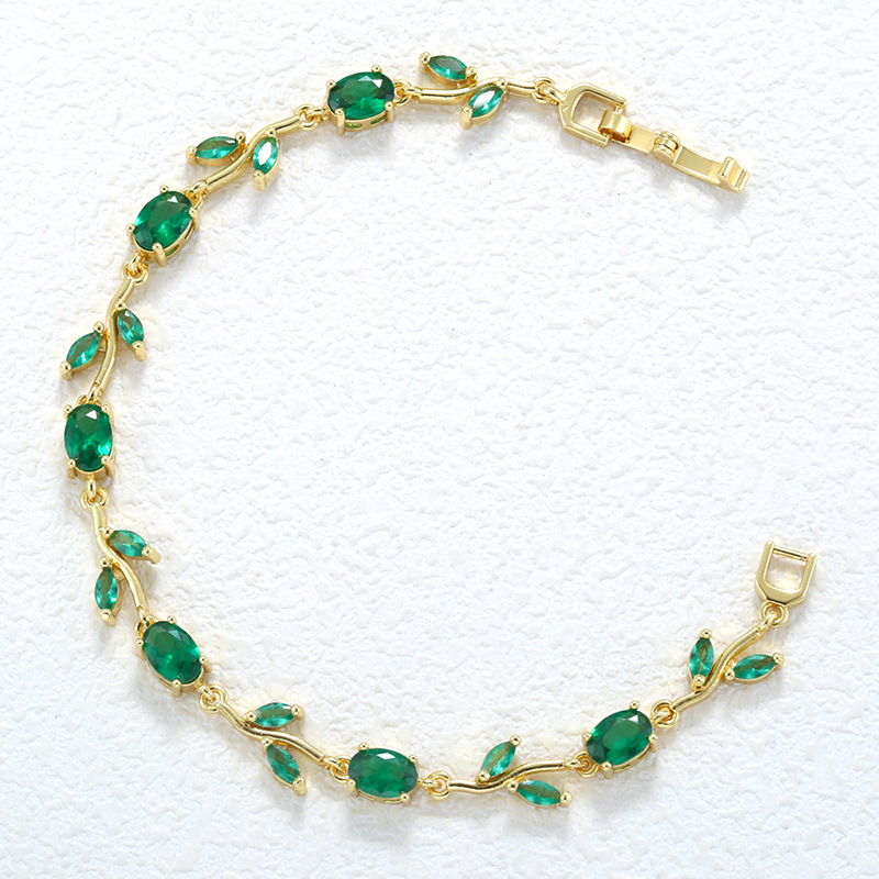 Elegant Versatile Copper-Inlaid Colorful Diamond Leaf and Petal Bracelet, Fashion Luxury Leaf and Tulip Layering Jewelry