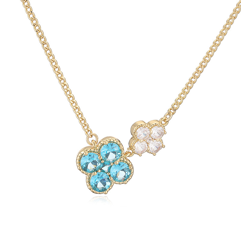 18K Gold Plated Colorful Crystal Flower Necklace - Elegant Floral Clavicle Chain 14