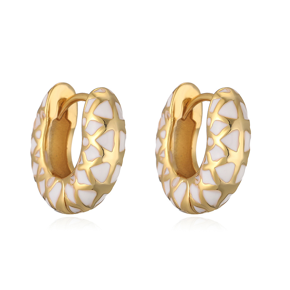New Colorful Drip Oil Enamel U-Shape Hoop Earrings Creative Spliced Diamond Lattice Pattern 3
