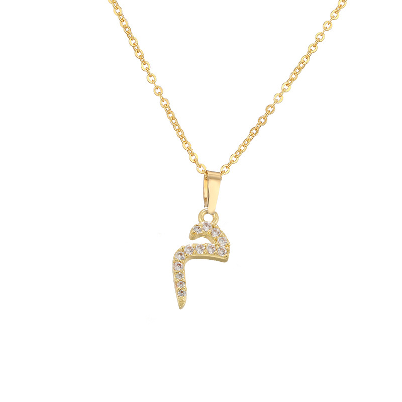 Copper Inlaid Zircon Arabic Letter Pendant Necklace Personalized Hip-Hop Letter Chain 10