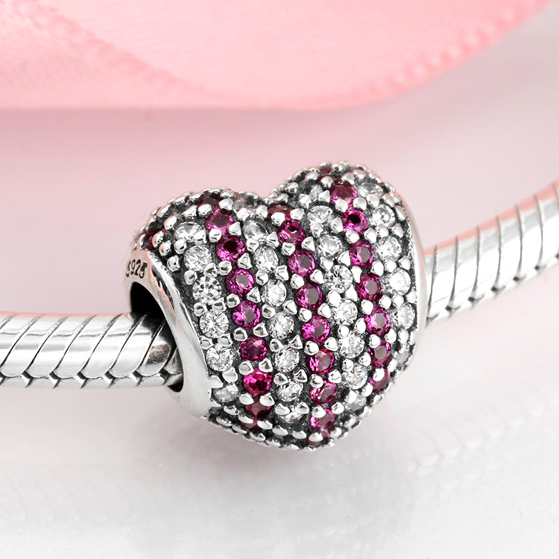 Sparkling Heart Pave Charm Bead S925 Sterling Silver Valentine's Day Gift for Bracelet — view 2