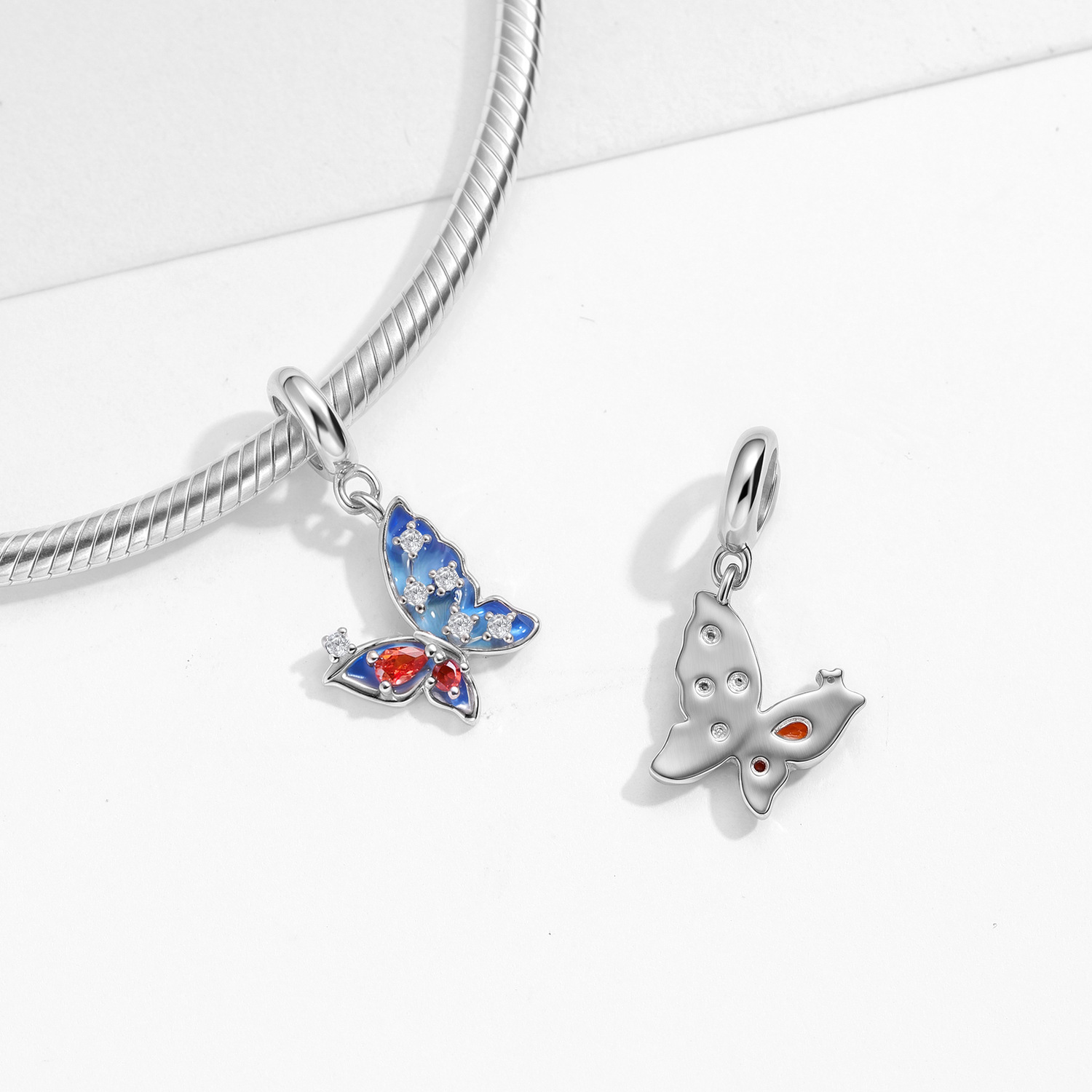 Blue Gradient Butterfly Charm - 925 Sterling Silver Cubic Zirconia Pendant 2