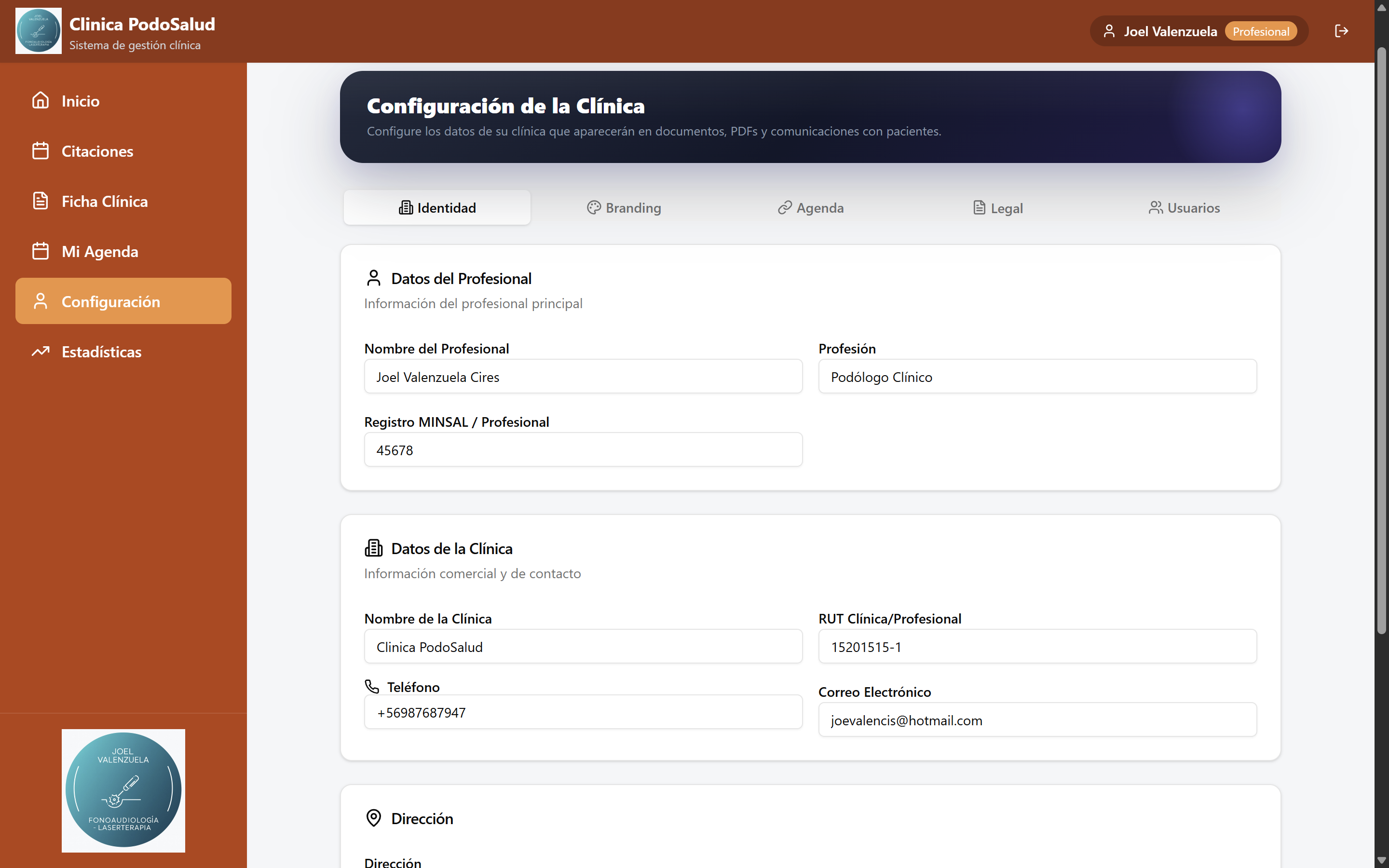 Configuración de la clínica