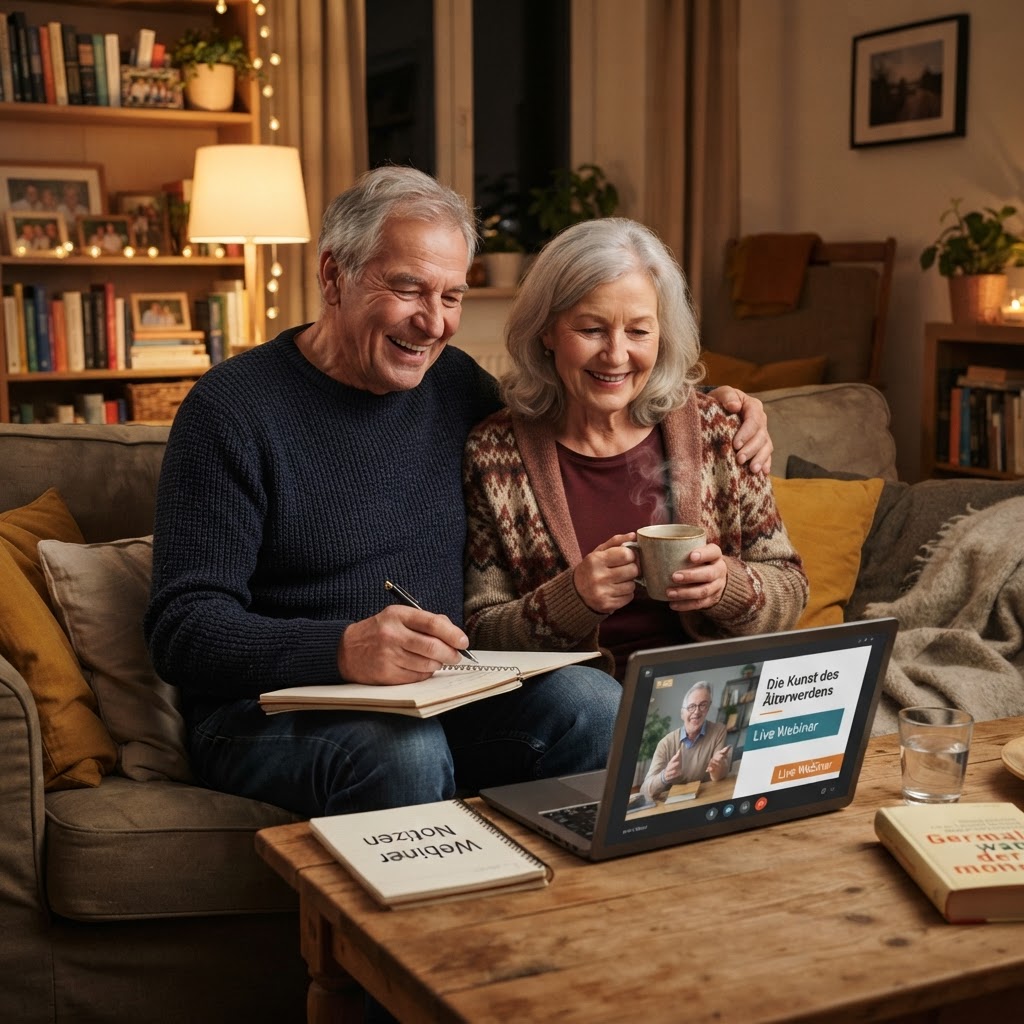 Ehepaar verfolgt entspannt das Webinar von zu Hause