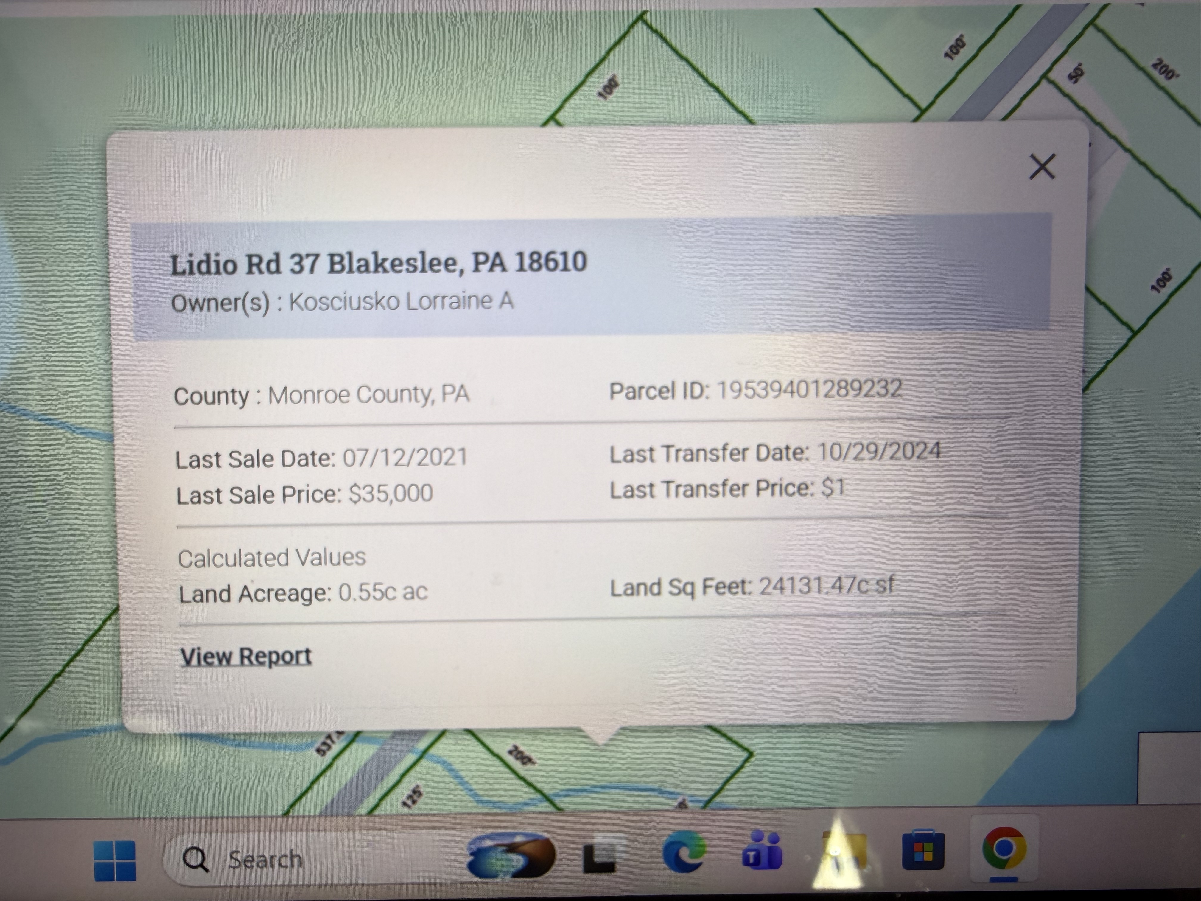 Property report for 37 Lidio Rd, Blakeslee PA — owner Lorraine A. Kosciusko