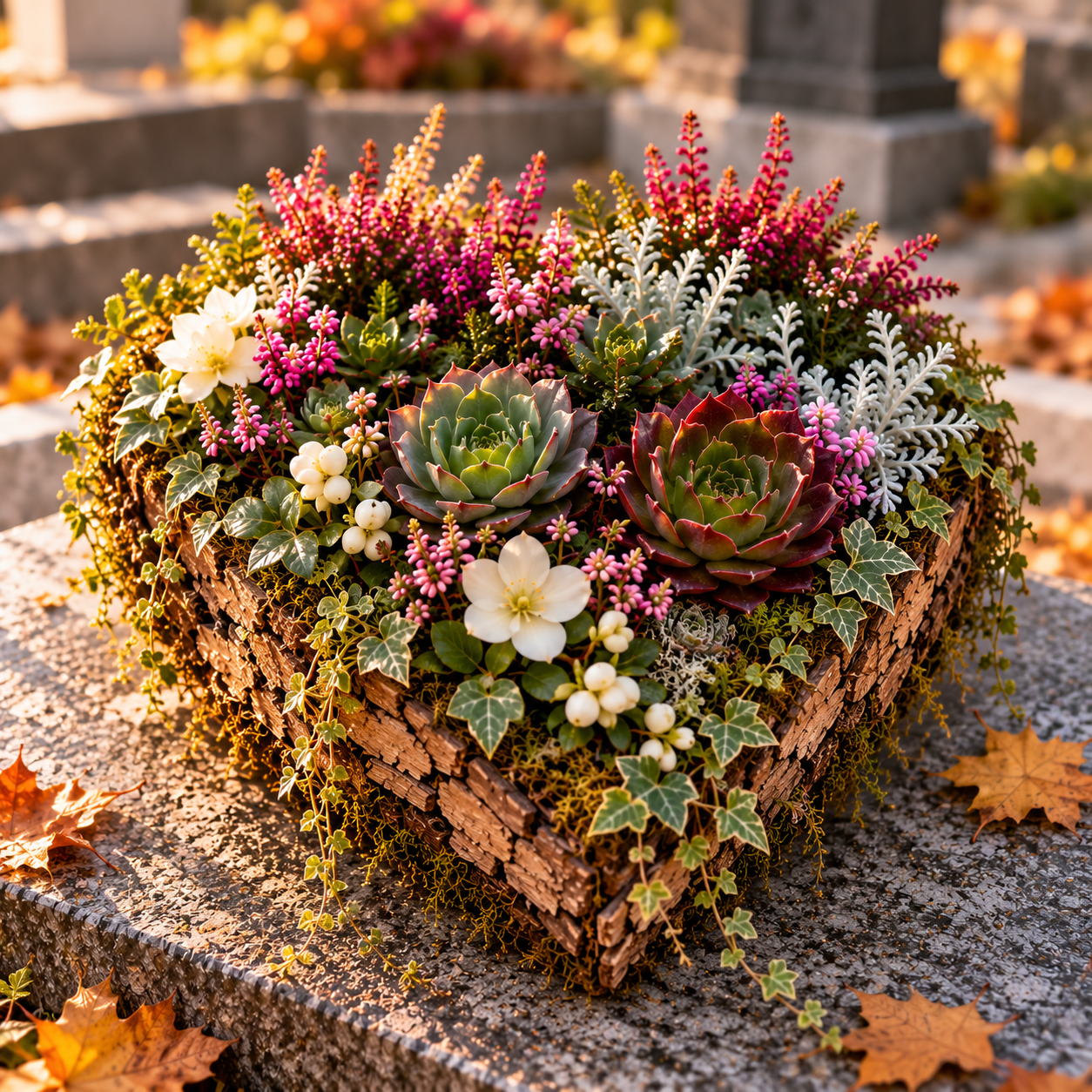 Le Cœur Nature – Composition florale de Toussaint en forme de cœur