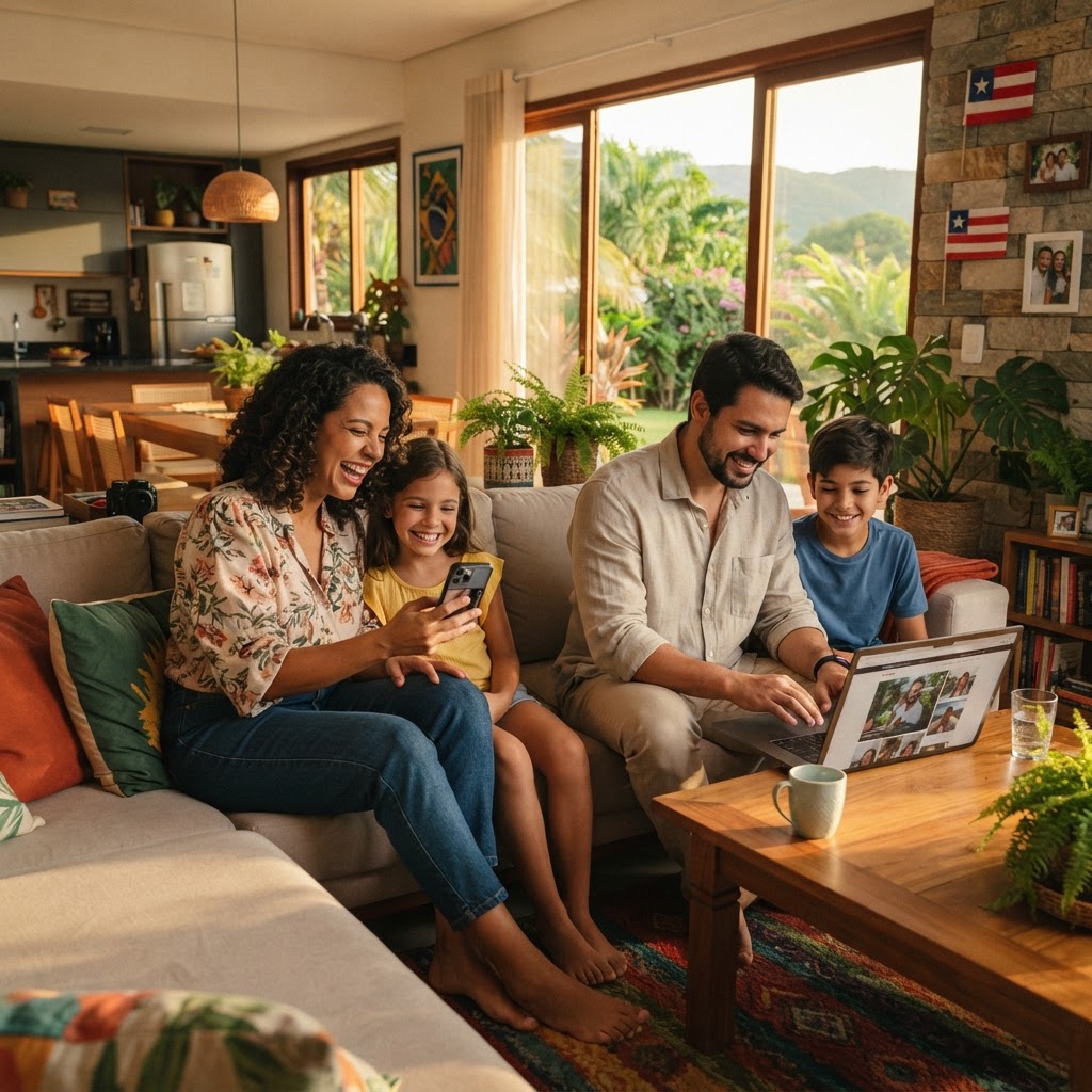 Família conectada pela internet Asnet em Paulo Afonso