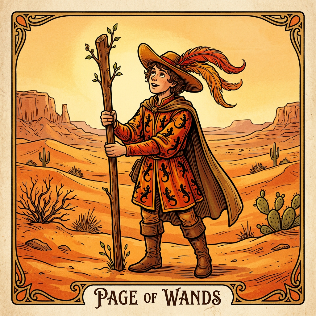 נסיך מטות (Page of Wands) בטארוט — משמעות ישר והפוך
