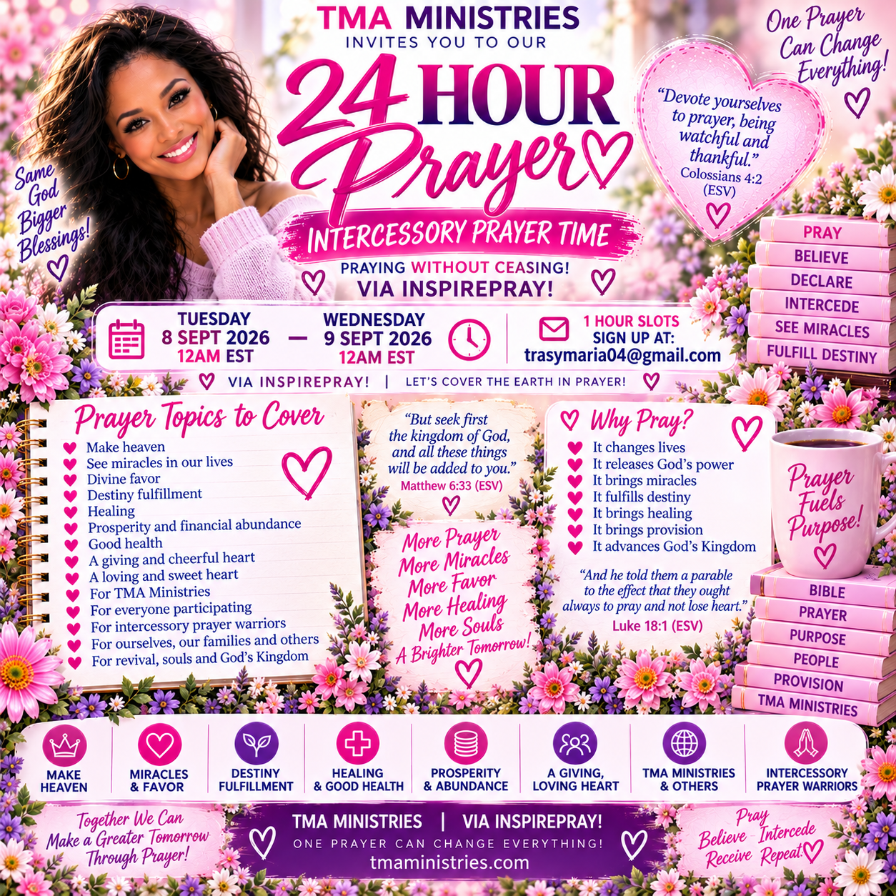 24 Hour Intercessory Prayer Time — Praying Without Ceasing via Inspirepray — Tuesday Sept 8, 2026 12AM EST to Wednesday Sept 9, 2026 12AM EST