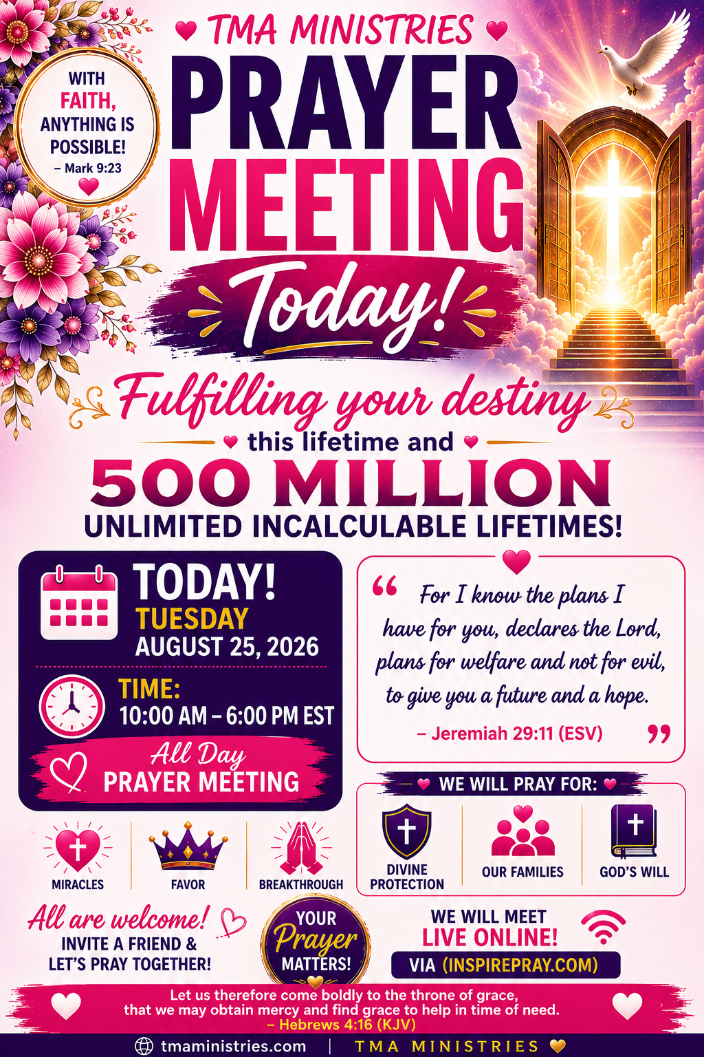 Prayer Meeting — Fulfilling Your Destiny — Tuesday August 25, 2026