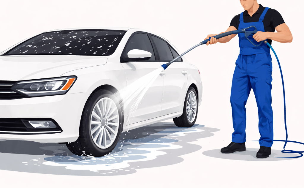 Professional valeter cleaning a car