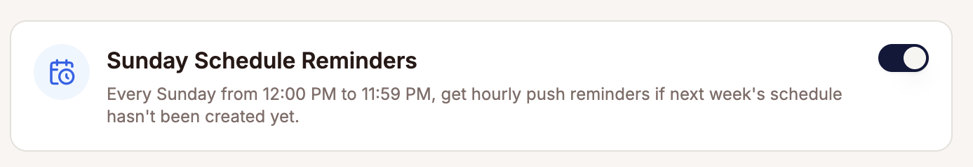 Sunday schedule reminder notification