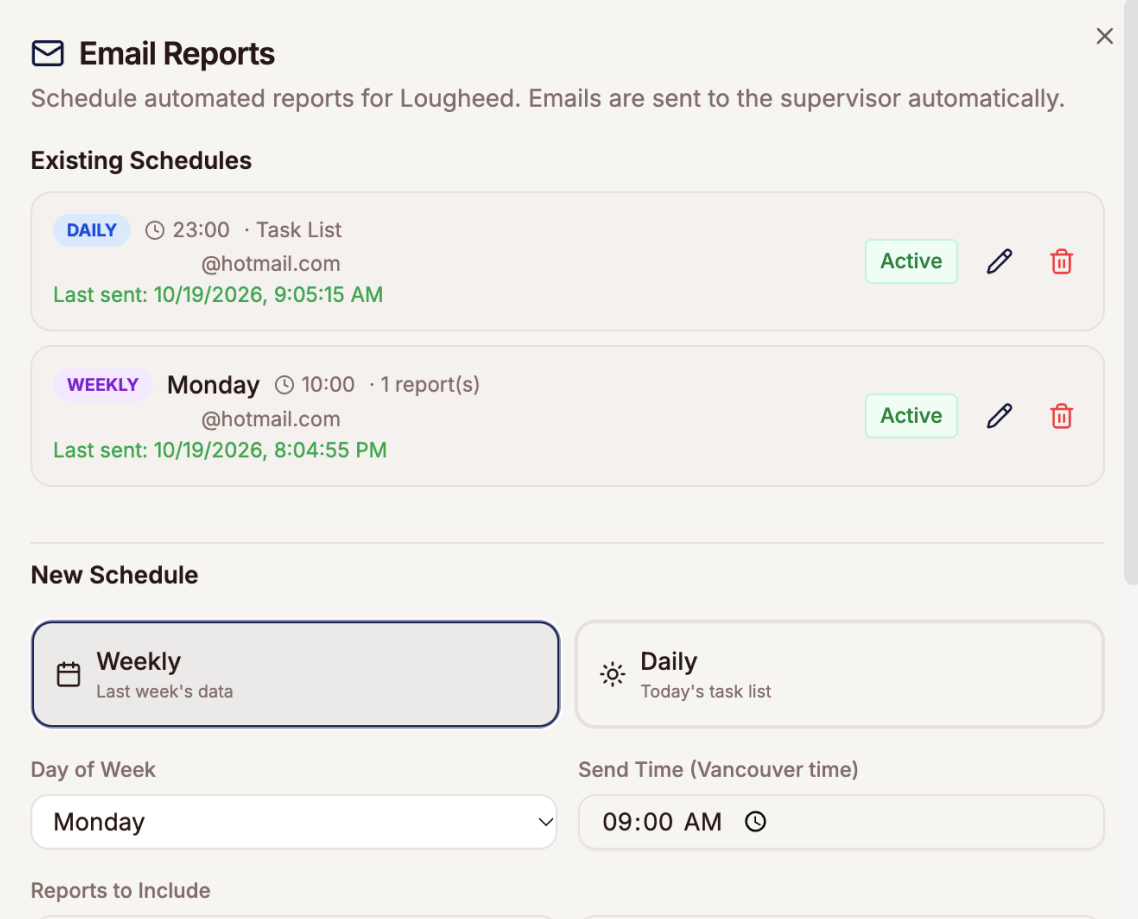 Email report schedules