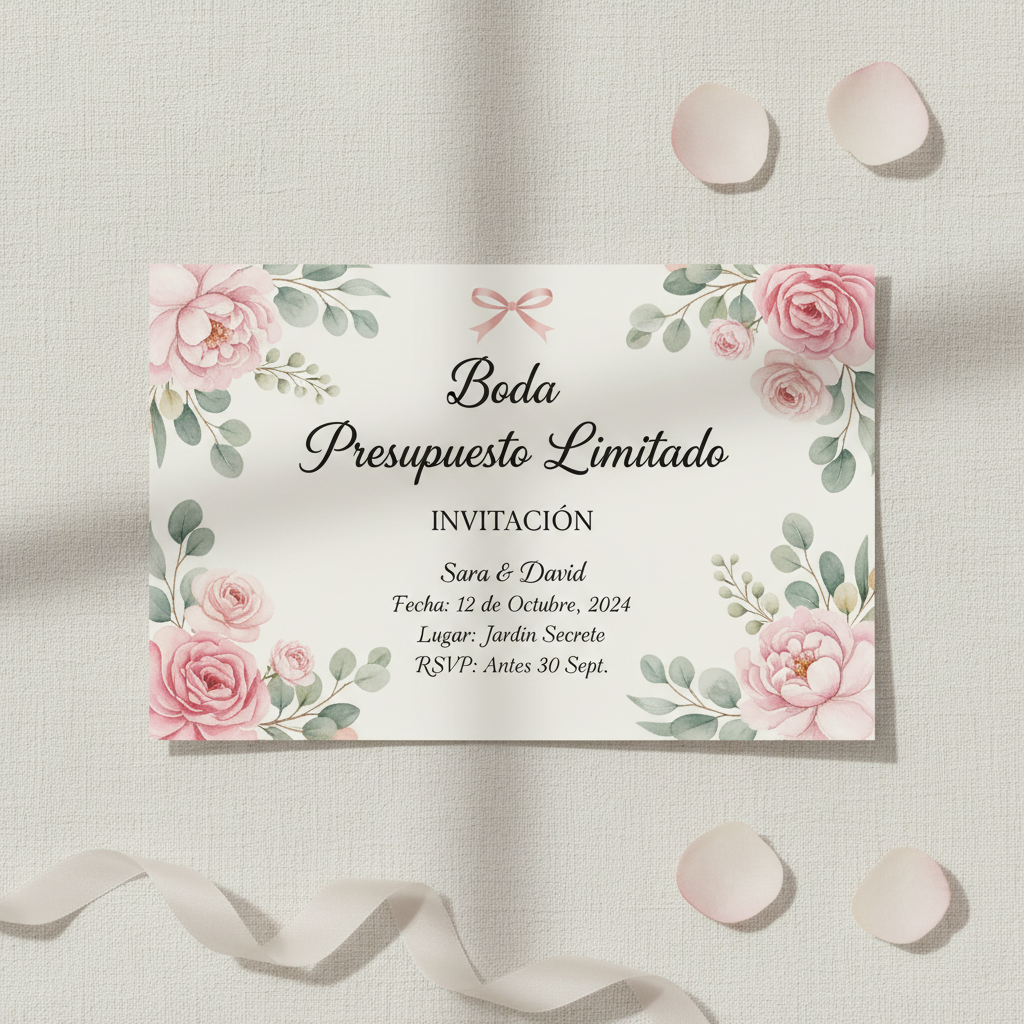 Boda elegante con presupuesto pequeño. Invitación digital: 49€.