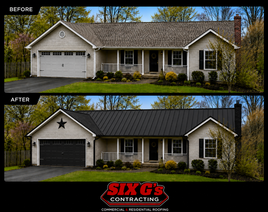 Ranch home standing seam metal roof before & after