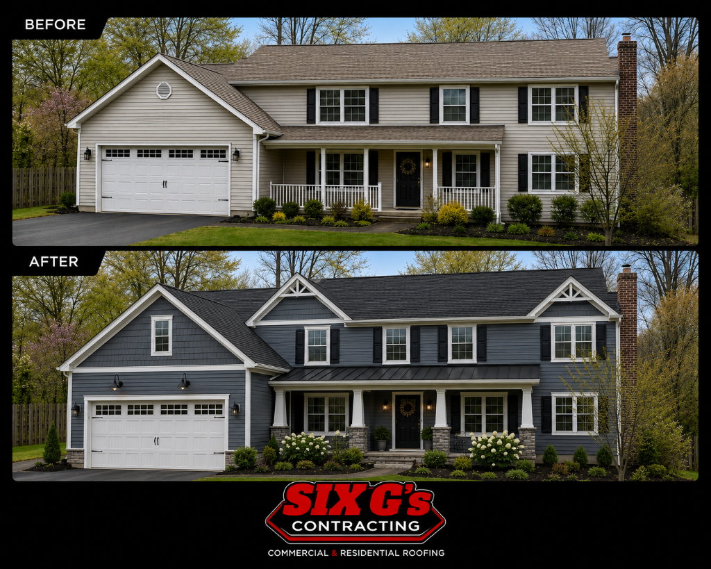 Colonial home full roof & siding transformation before & after