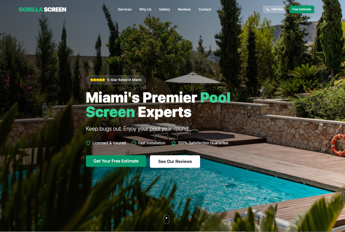 The BEST pool screen website template preview