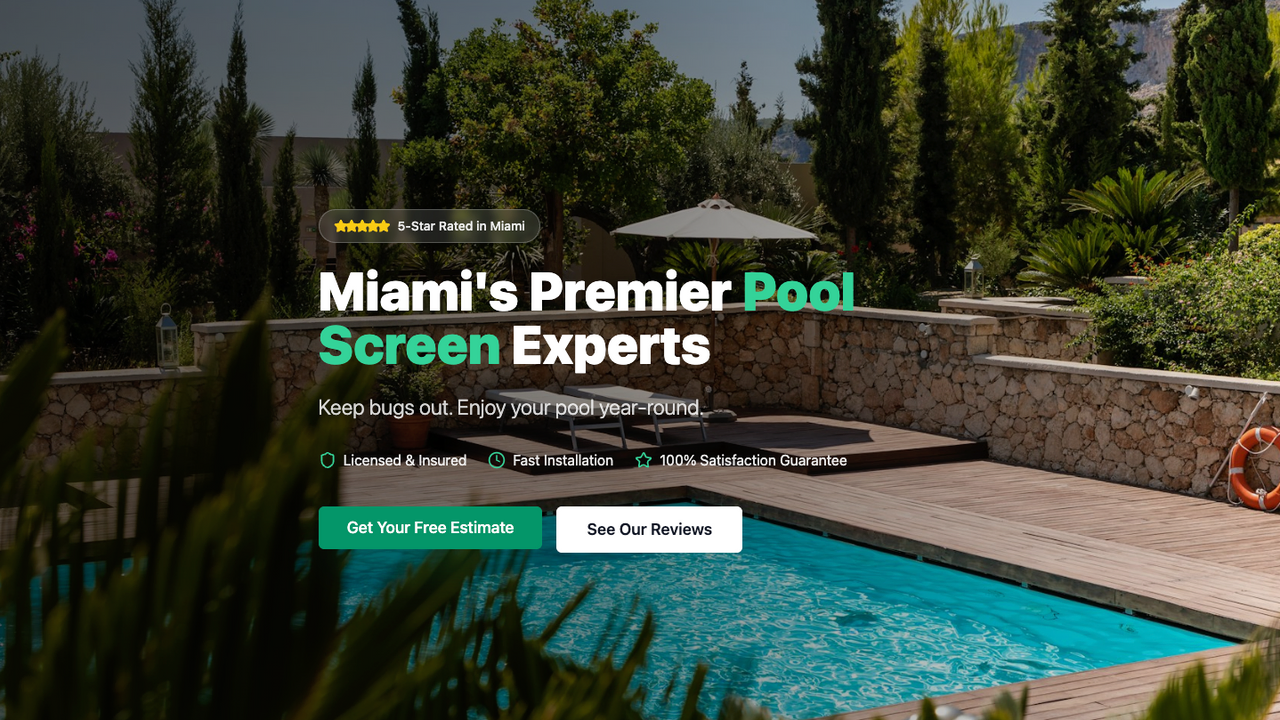 The BEST pool screen website template preview