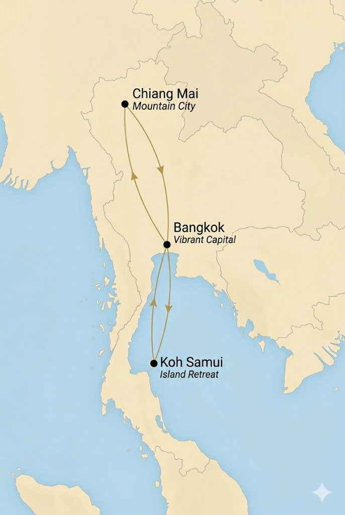 Thailand route map — Bangkok, Chiang Mai, Islands