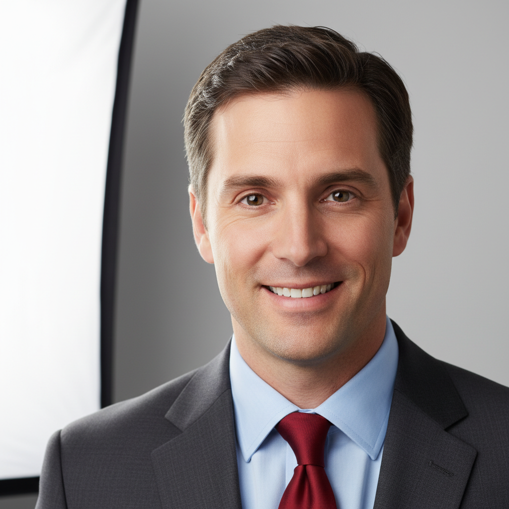 Professional woman photographed with soft diffused lighting showing how lighting affects professional headshot quality against a neutral background
