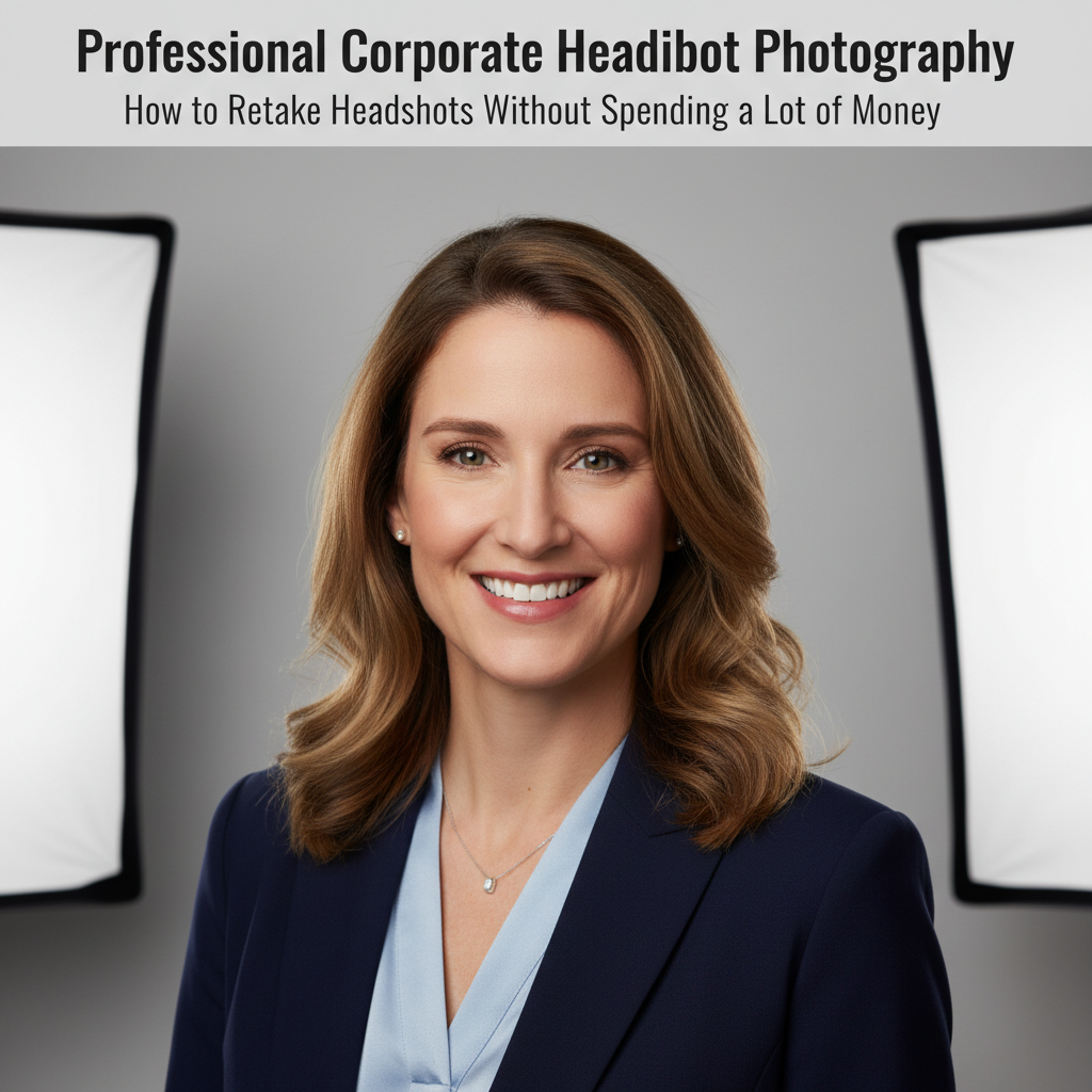 Professional person wondering how to retake headshots without spending a lot of money, sitting at a desk reviewing an outdated LinkedIn profile photo on a laptop screen