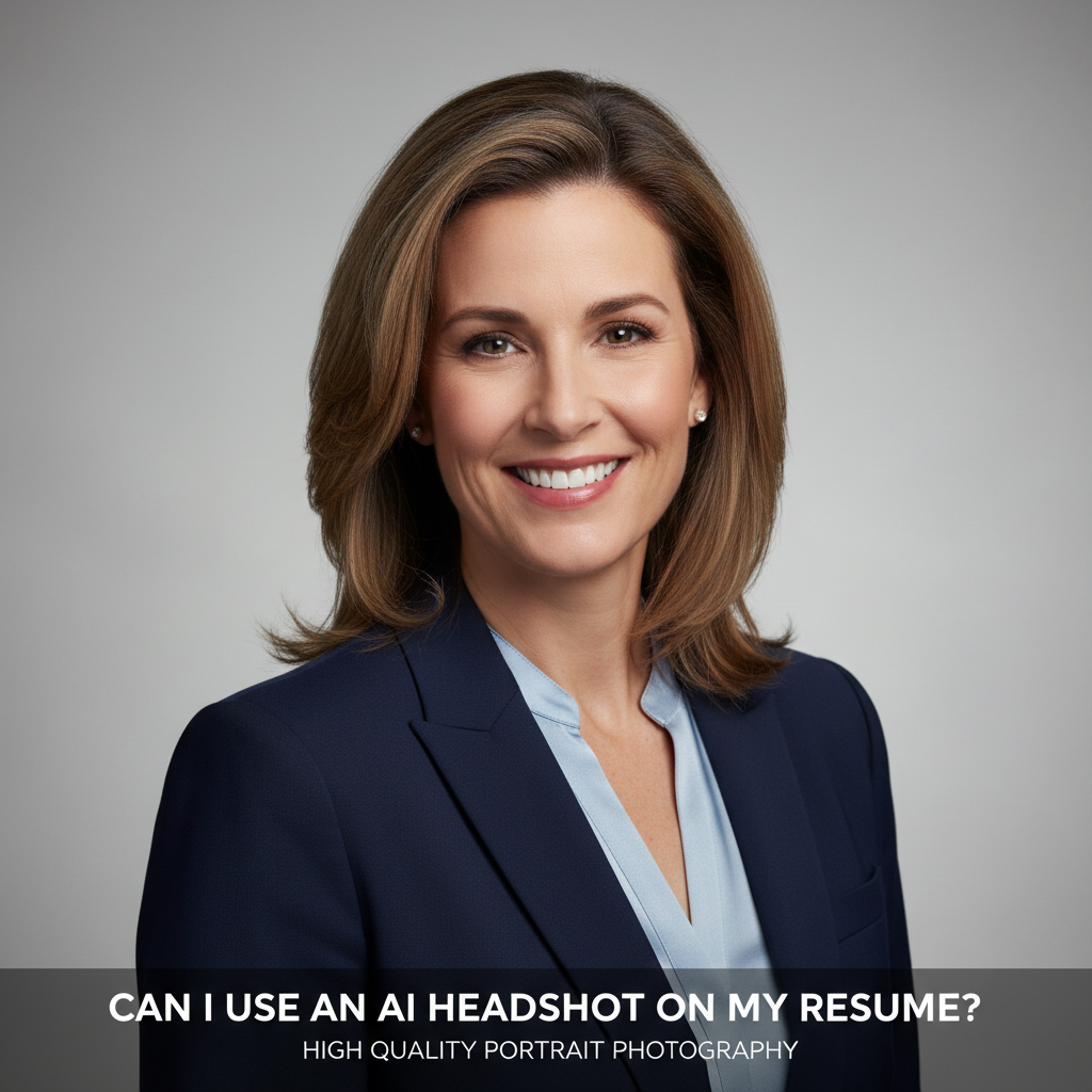 Professional woman using an AI headshot on her resume and LinkedIn profile, displayed on a laptop screen in a modern home office setting