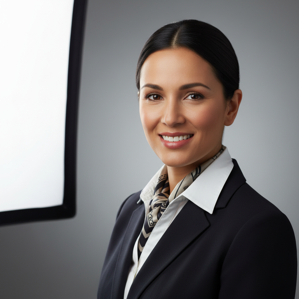 Corporate headshot style guide for teams and companies showing diverse employees with matching neutral backgrounds and professional attire in a modern office setting