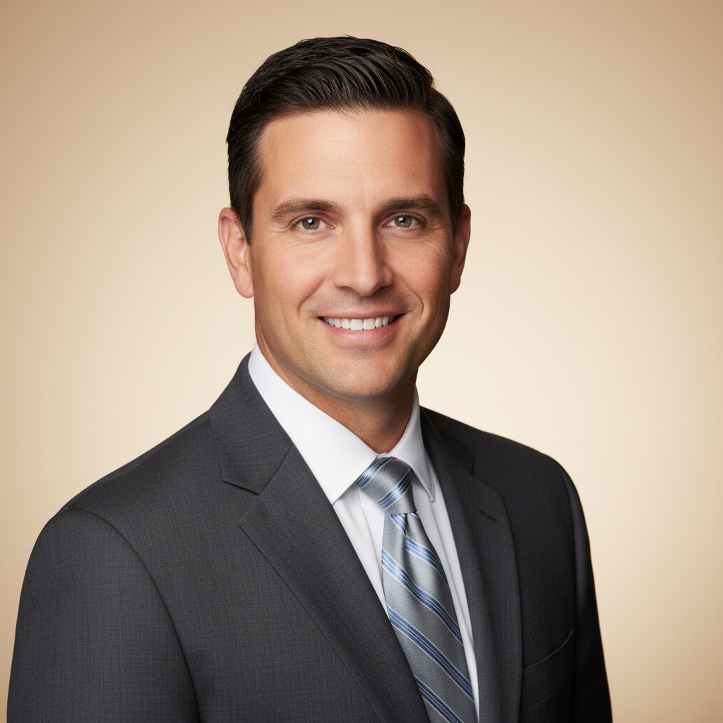 A confident professional man in a suit displaying a polished AI-generated headshot that drives more LinkedIn profile views and connection requests