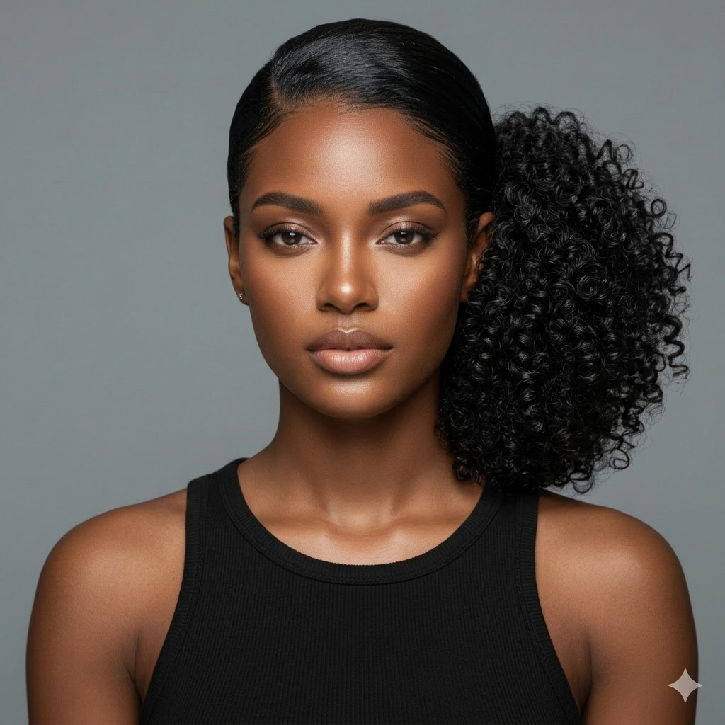 Curly Afro Puff Side-Part