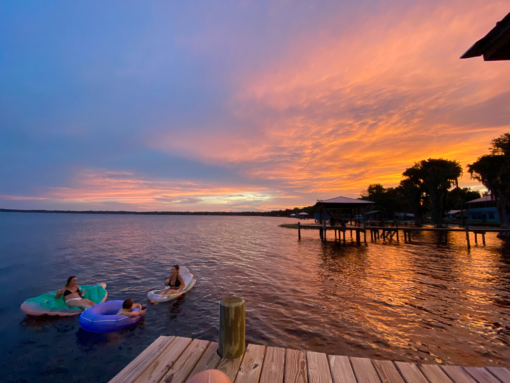 Swimming and floating as the sun goes down
