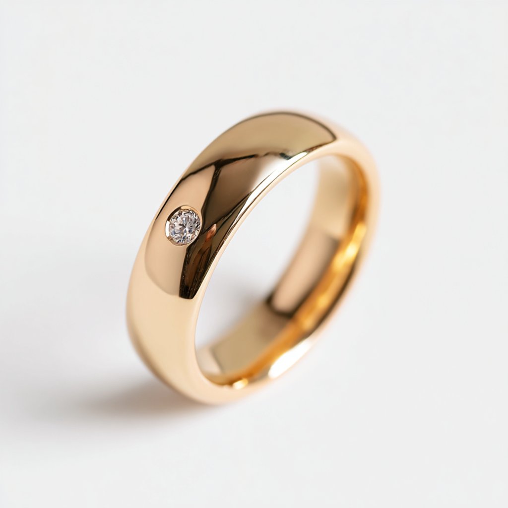 Diamond accent yellow gold wedding band