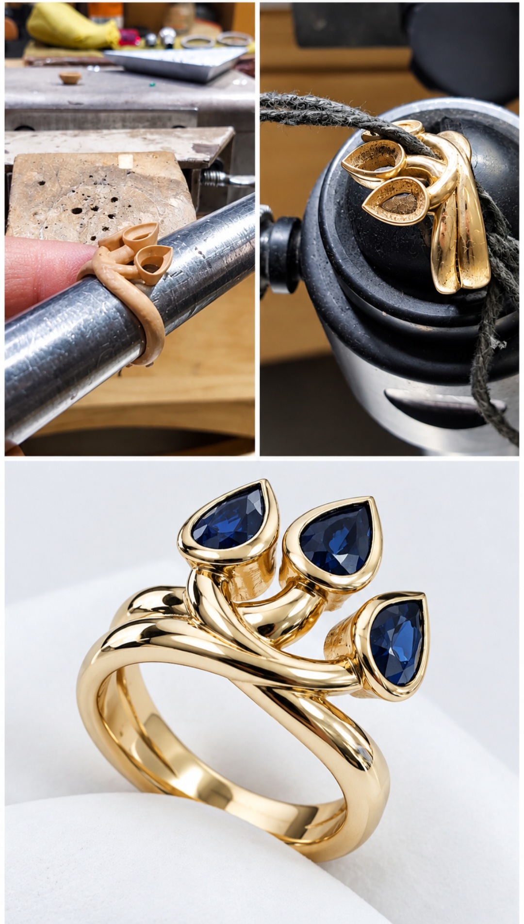 Custom Sapphire Ring — Wax Carving to Finished Gold — Ring by Brahim's Jewelry in Burlington, MA