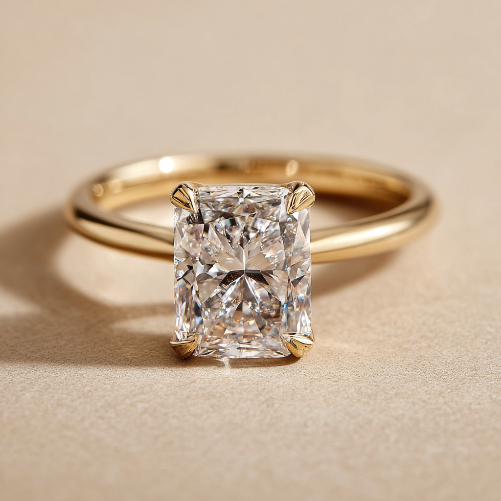 Radiant cut diamond solitaire engagement ring in yellow gold