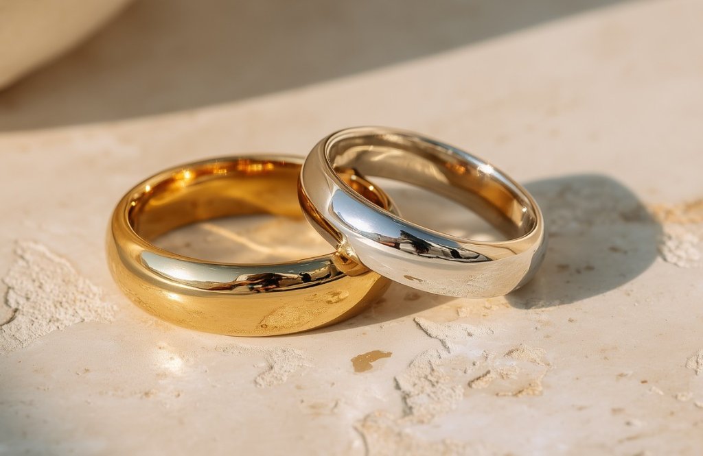 Classic yellow and white gold wedding bands pair