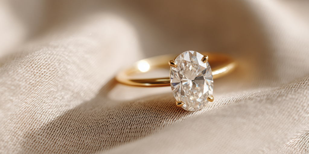 Oval diamond solitaire in yellow gold