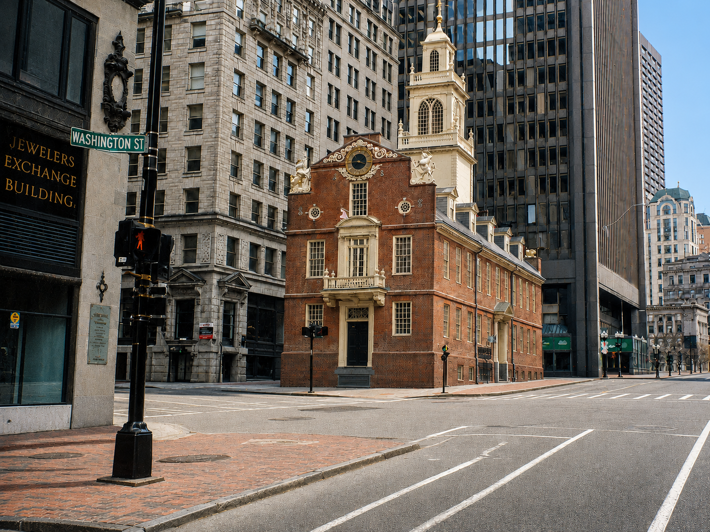 Boston's Old State House on Washington Street near the Jewelers Exchange, where Brahim refined his craft in established jewelry workshops during the 1990s