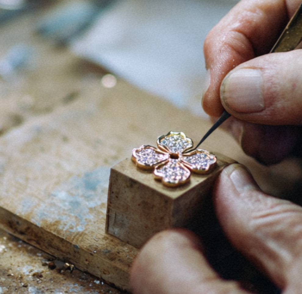 Brahim's Jewelry craftsman working at the bench handcrafting custom fine jewelry in the Burlington Massachusetts workshop
