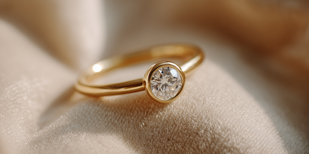 Bezel set round diamond in yellow gold
