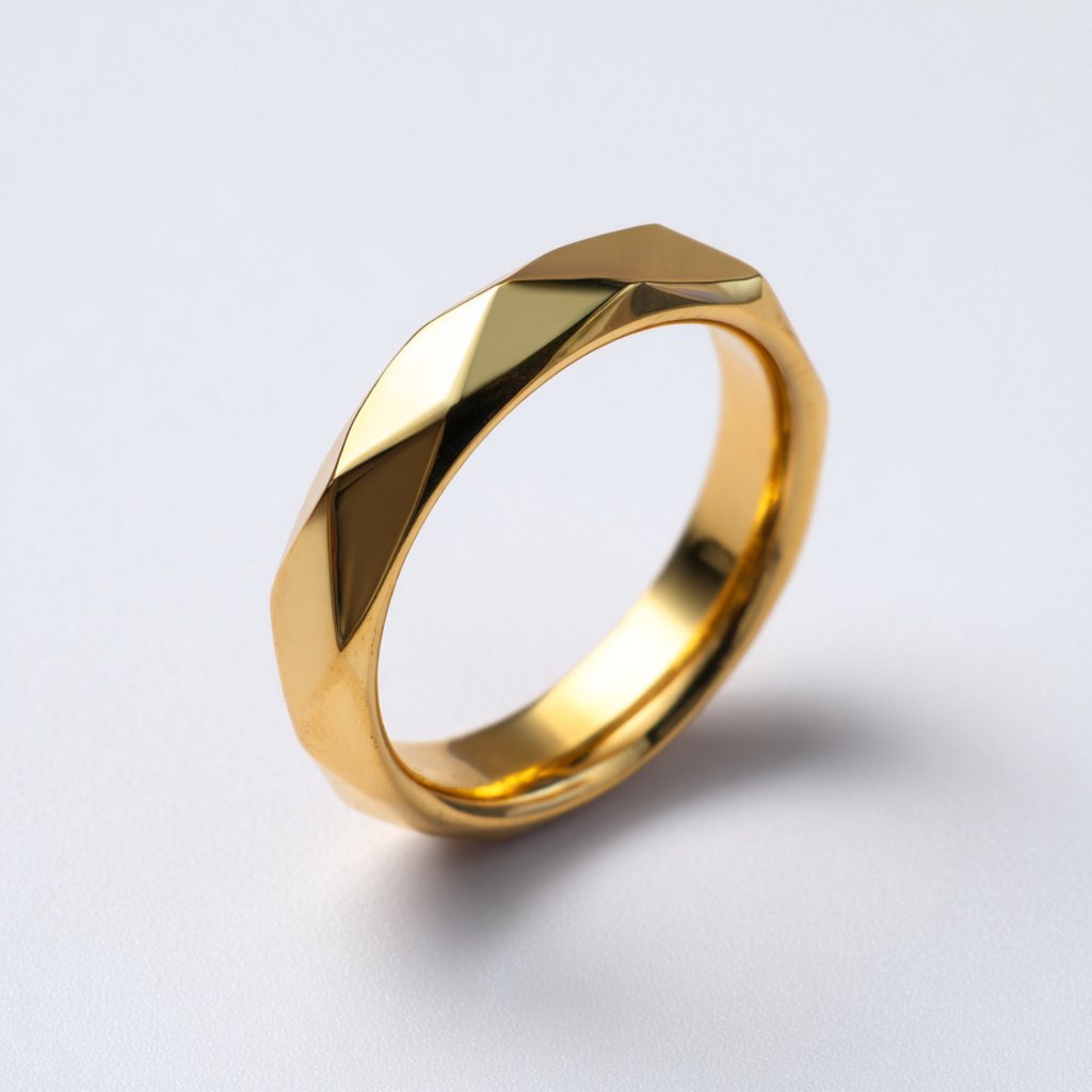 Geometric faceted yellow gold wedding band