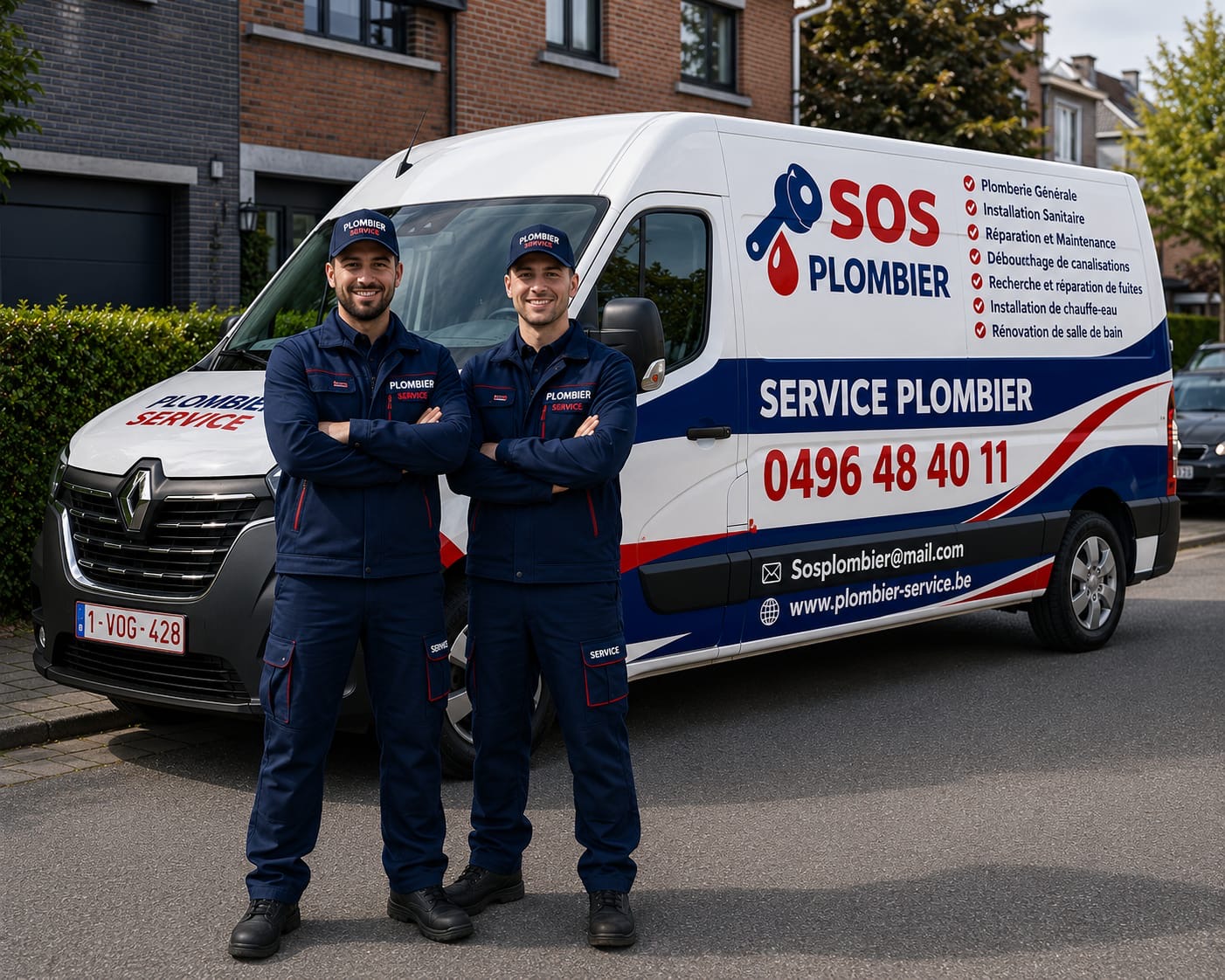 Service Plombier - voiture de service et techniciens