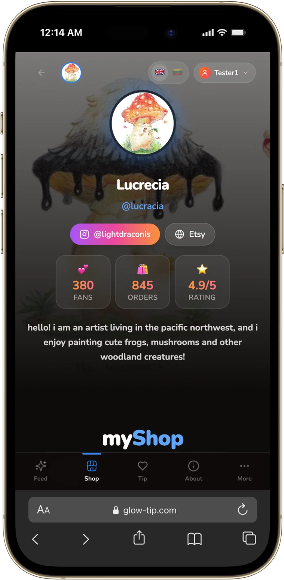 Creator profile iPhone mockup