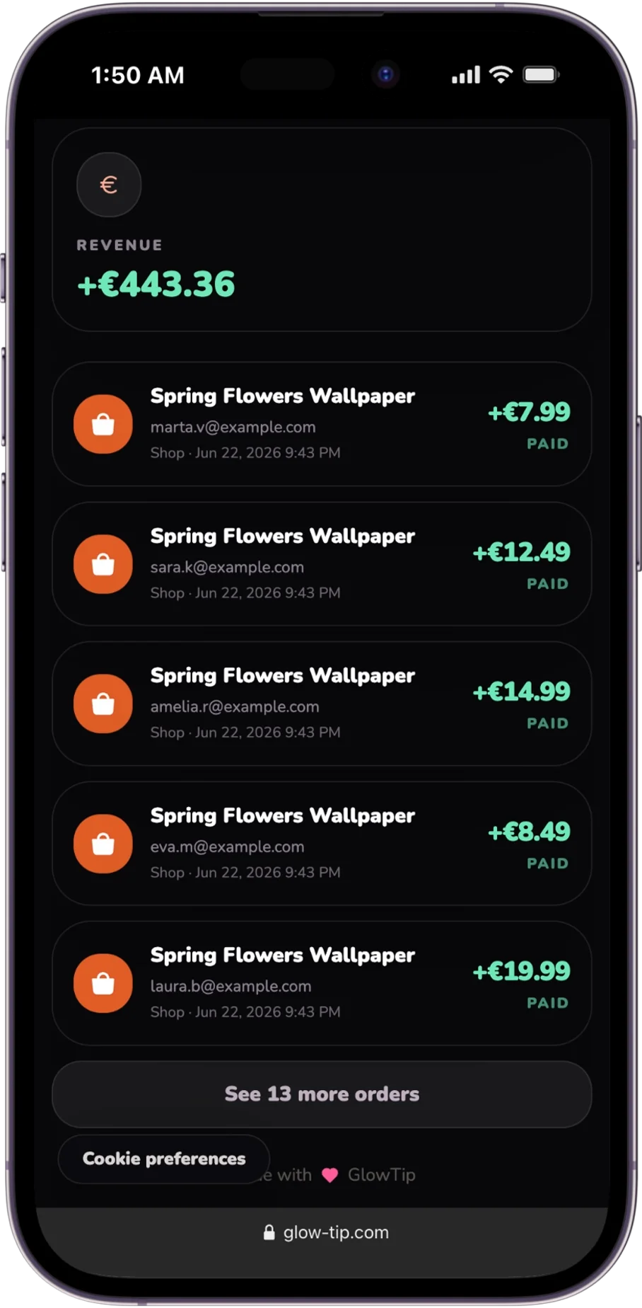 Orders dashboard iPhone mockup