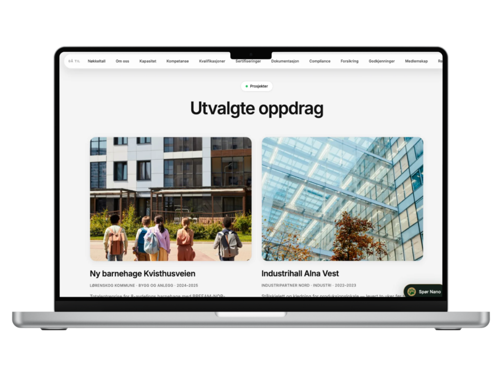 Prosjekt-oversikt på den delbare profilsiden — Utvalgte oppdrag