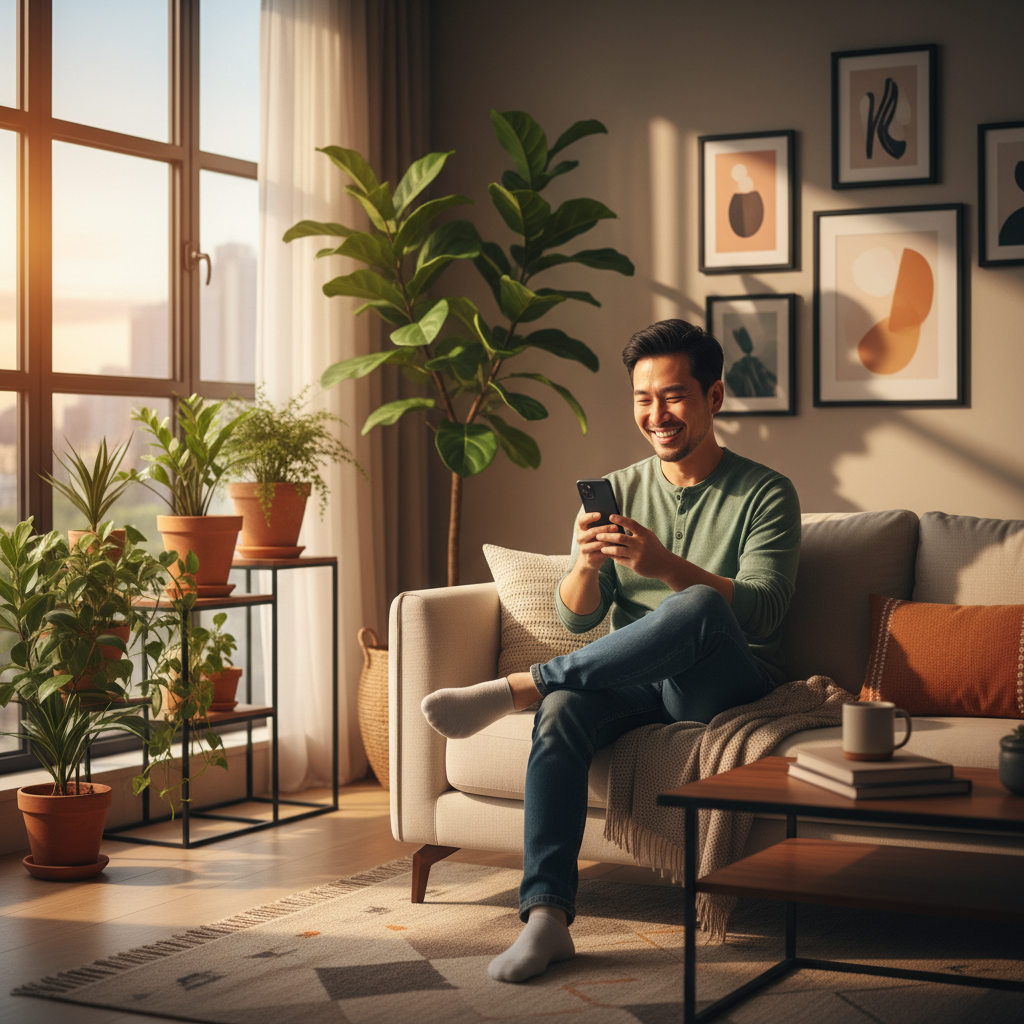 Happy homeowner finding a service provider