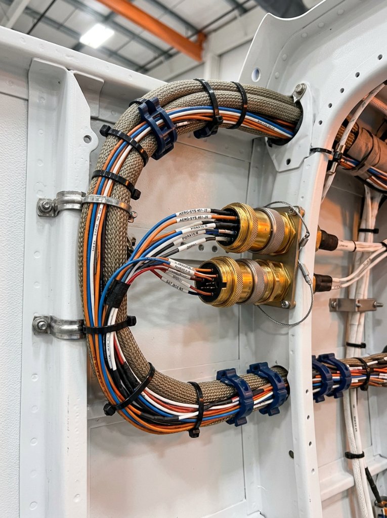 Mazo EWIS aeronáutico con conectores circulares