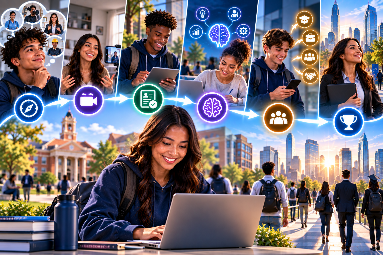 How It Works For Students — from career discovery to verified profiles, behavioral intelligence, and real opportunity connections