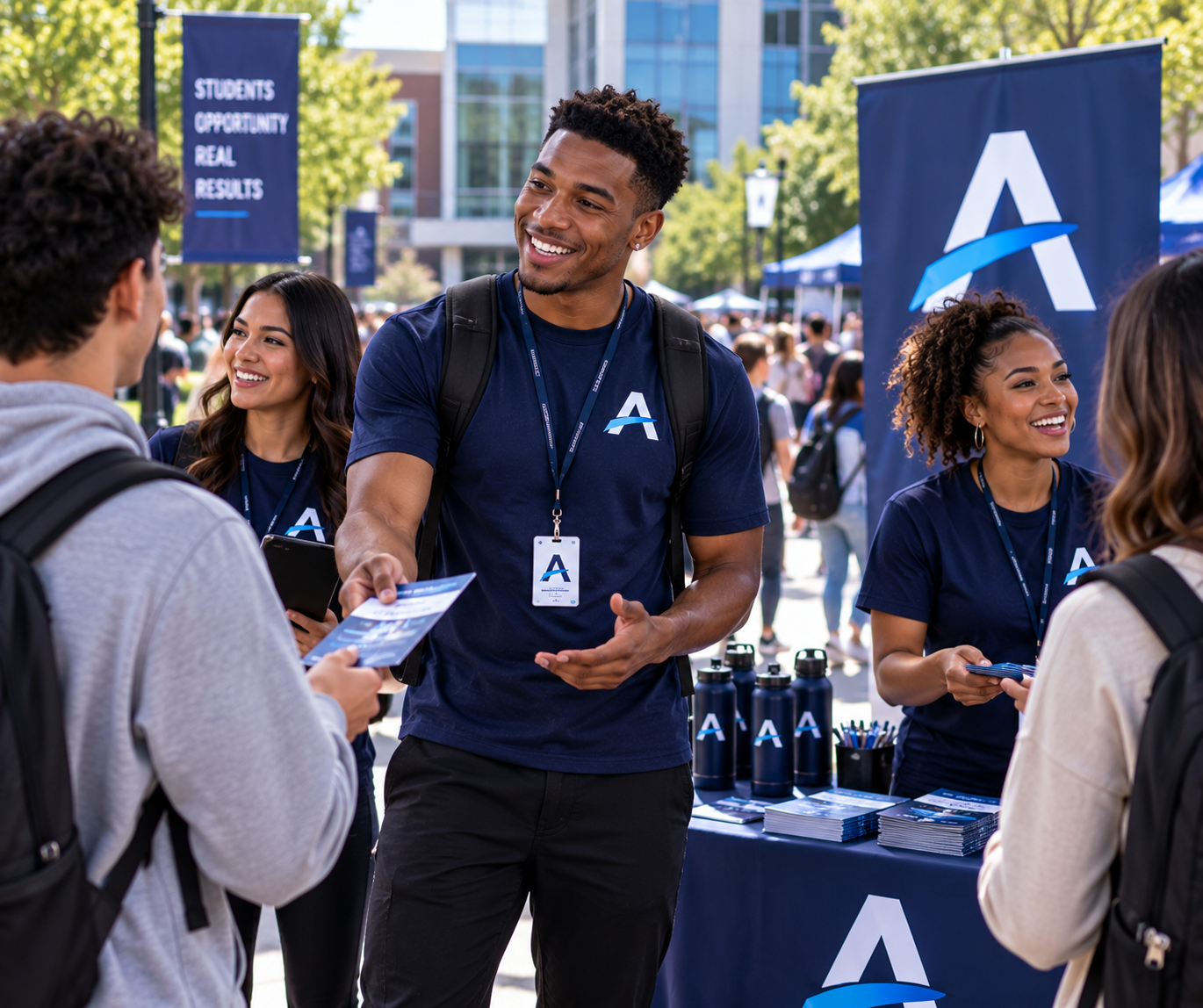 AccessStudents Street Team engaging students at a campus recruiting event
