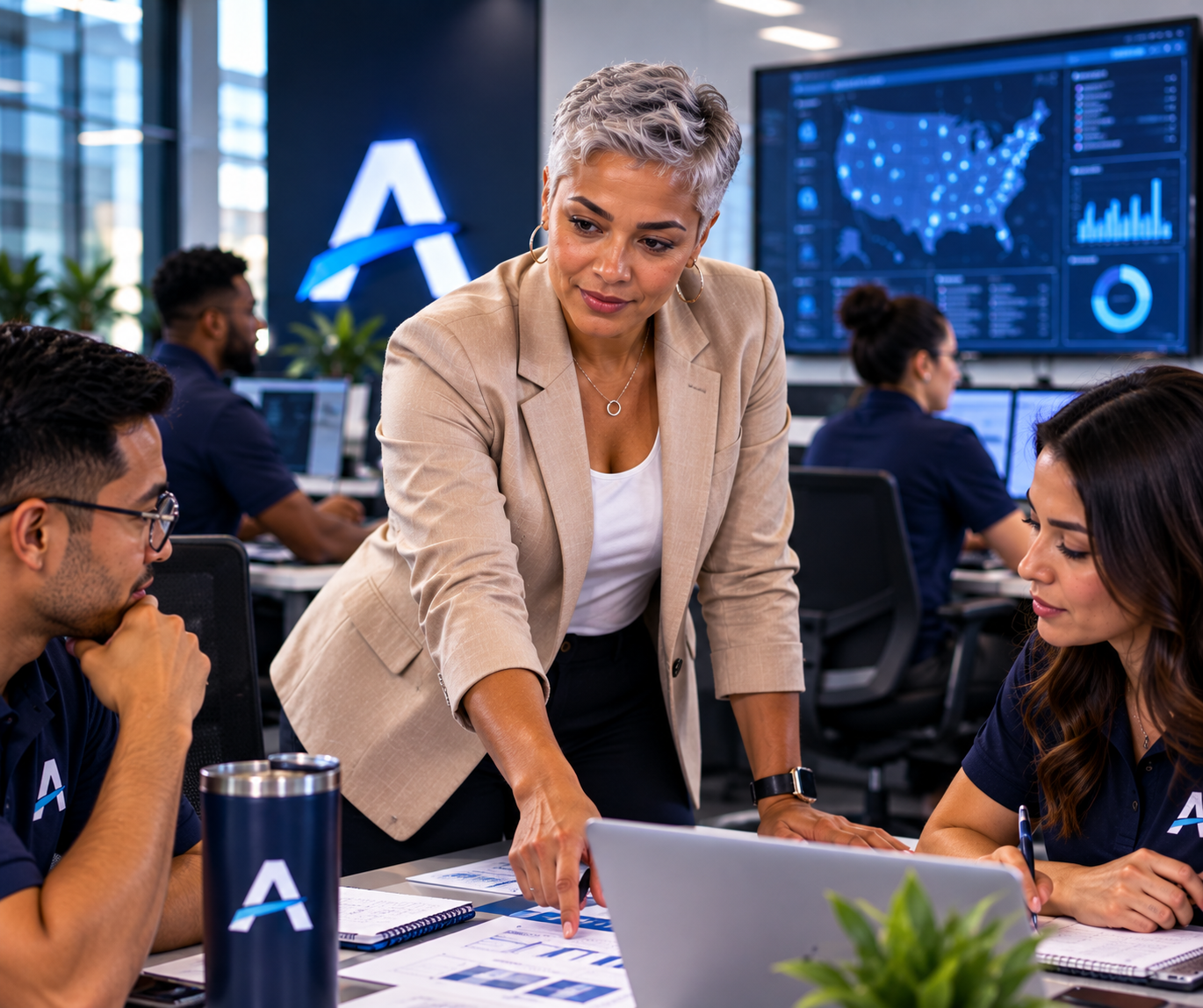 Regional Operations Director guiding a data-driven team review at AccessStudents
