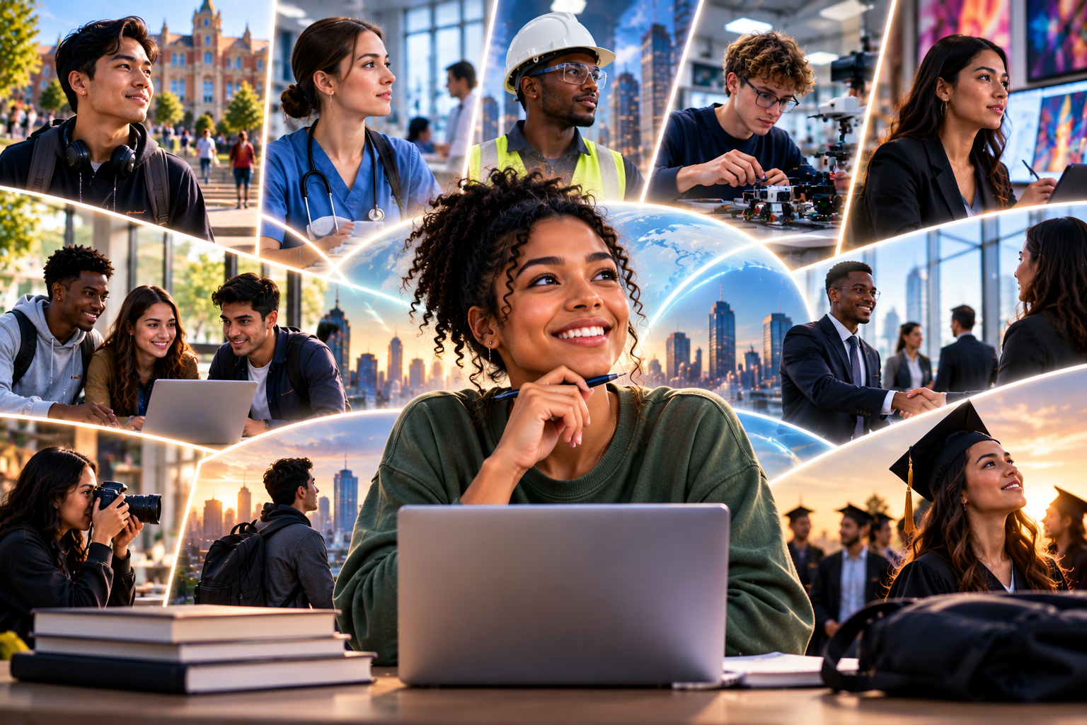 Collage of diverse students and professionals exploring career pathways with AccessStudents