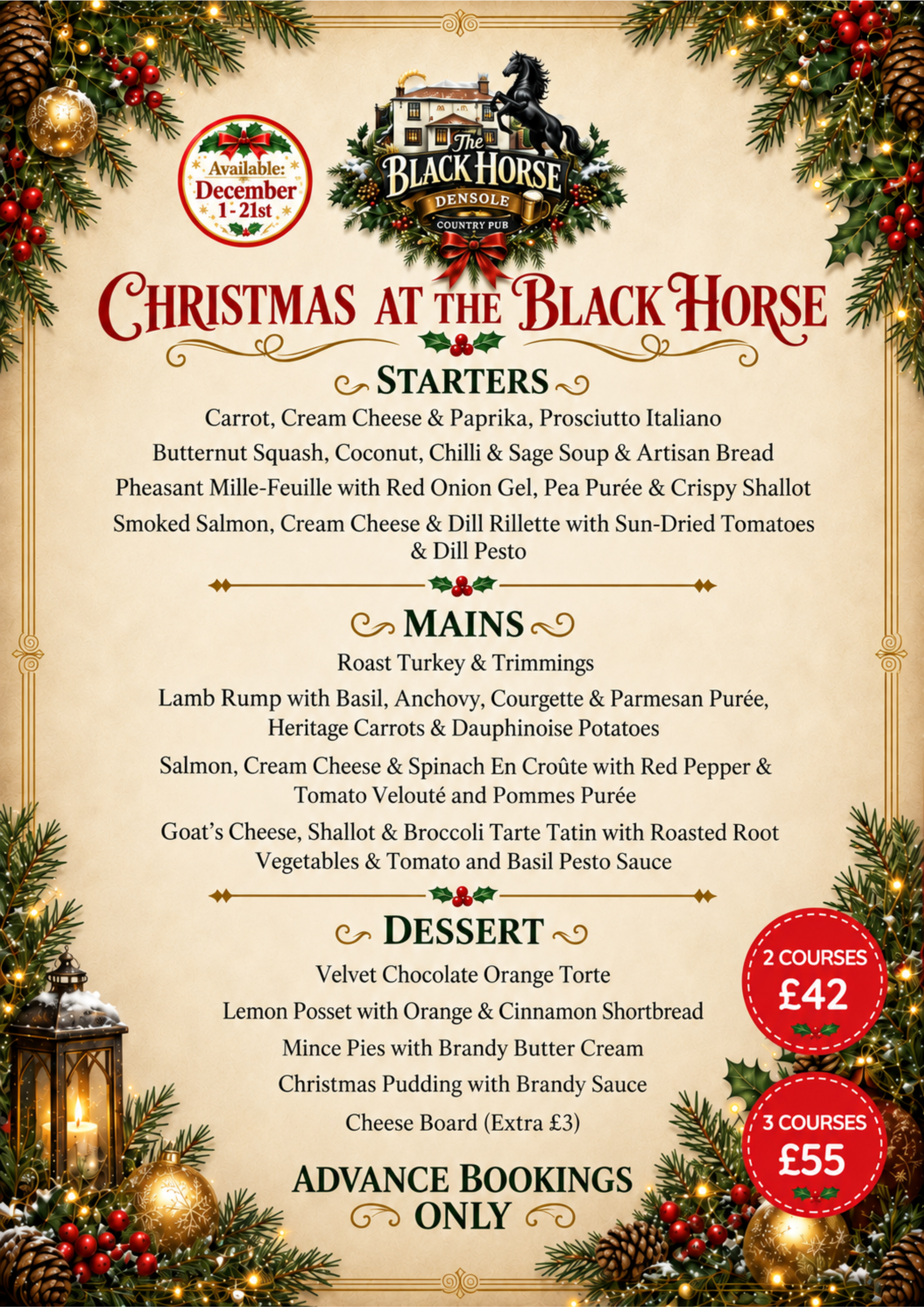Christmas Menu at The Black Horse Densole